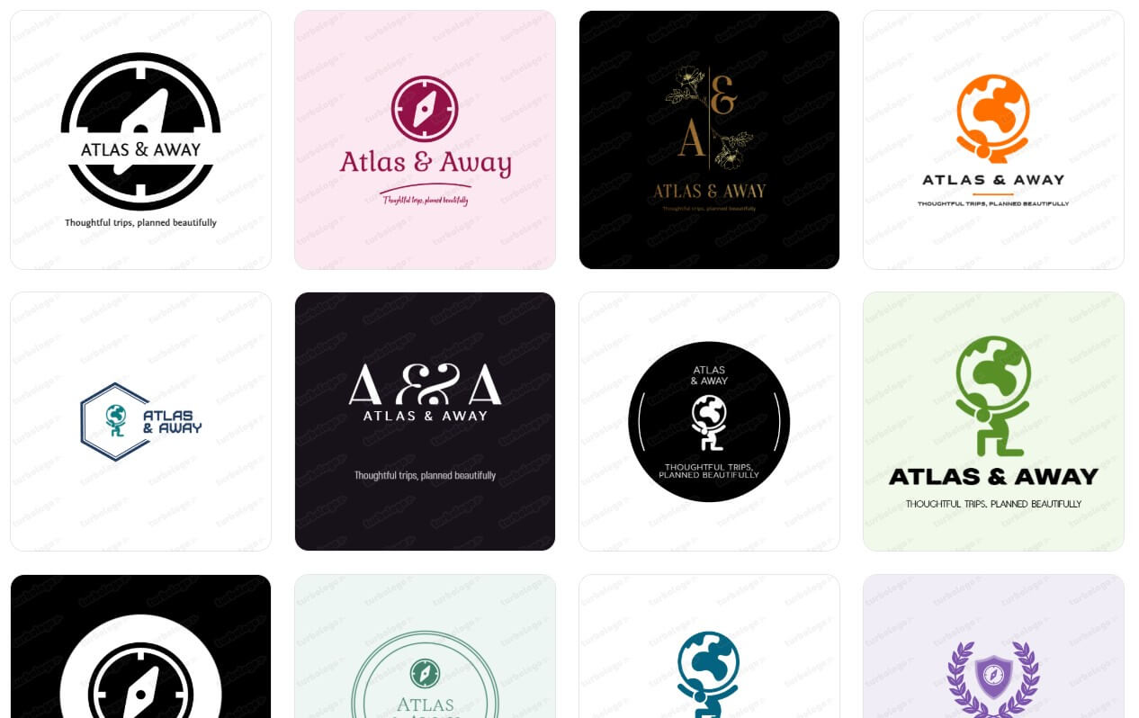 Turbologo travel agency logo sample results