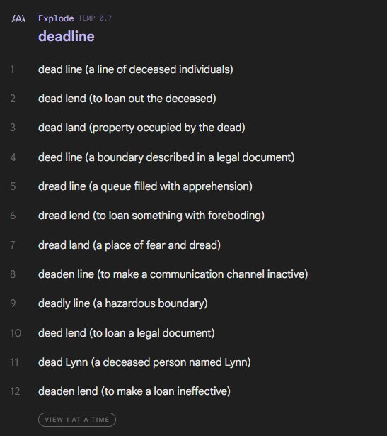 TextFX Explode tool