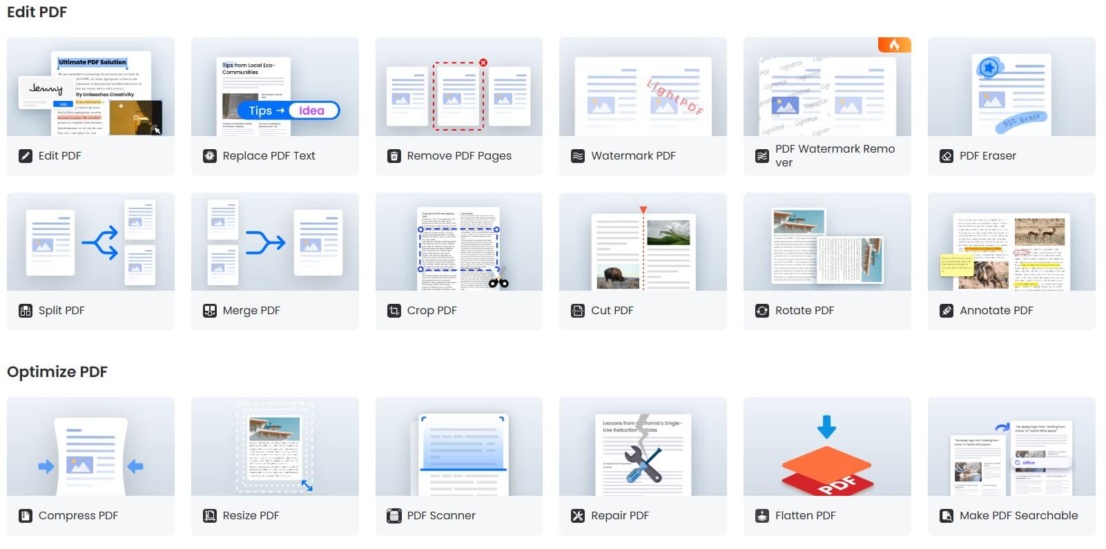 LightPDF Edit and Optimize PDF Tools