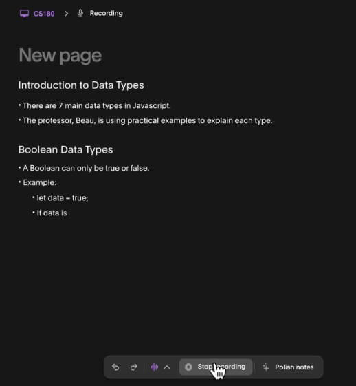 Atlas lecture recording notes about JavaScript data types