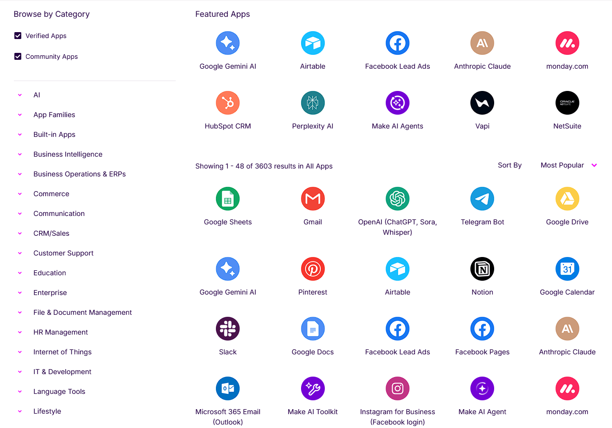 Make app integrations catalog