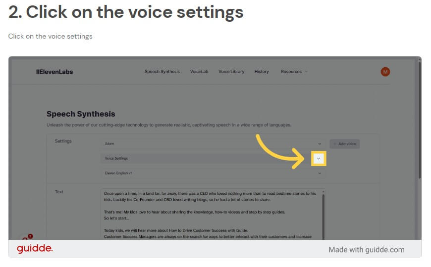 Guidde ElevenLabs voiceover step 2