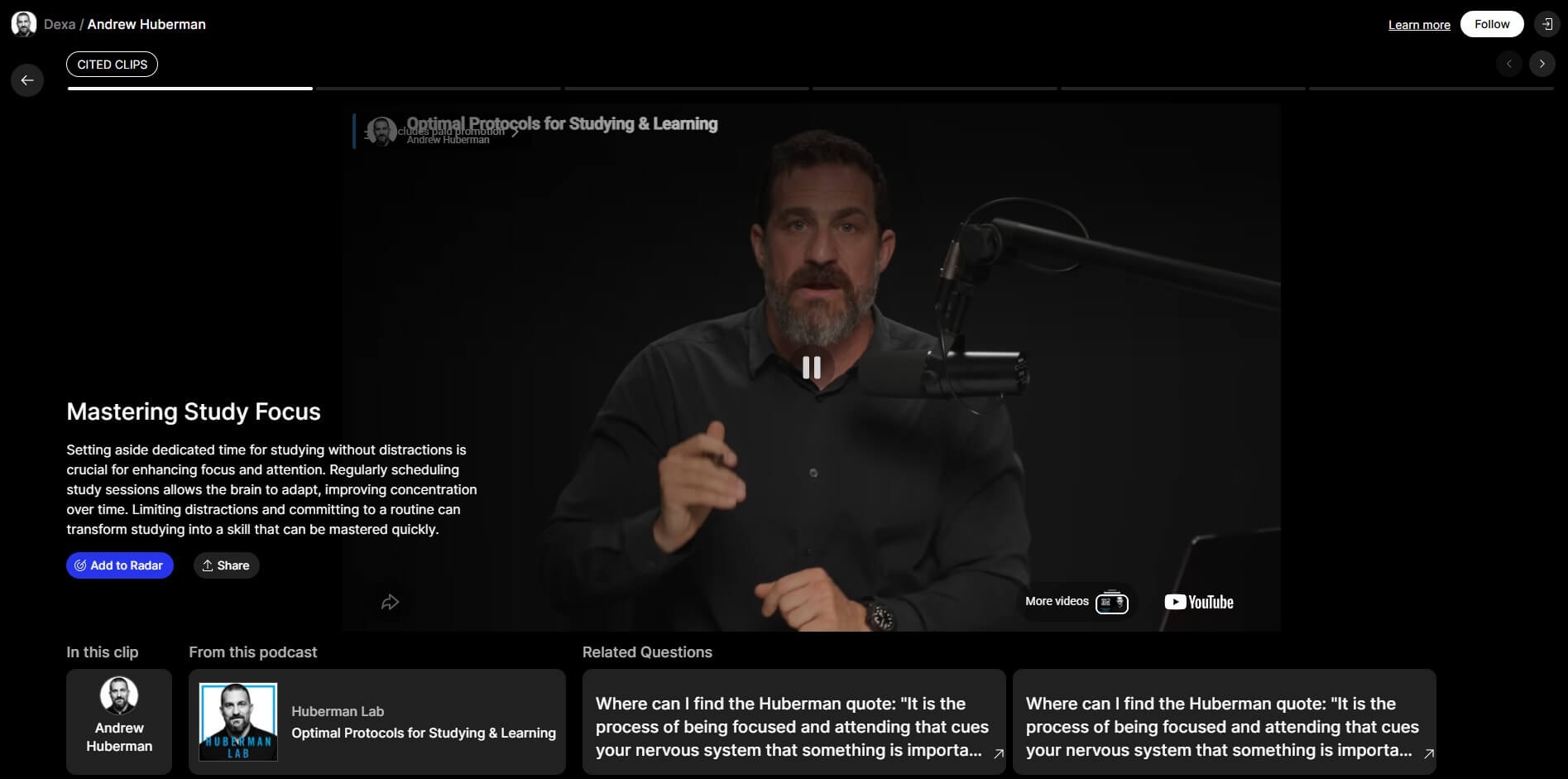 Huberman AI cited clips and source references