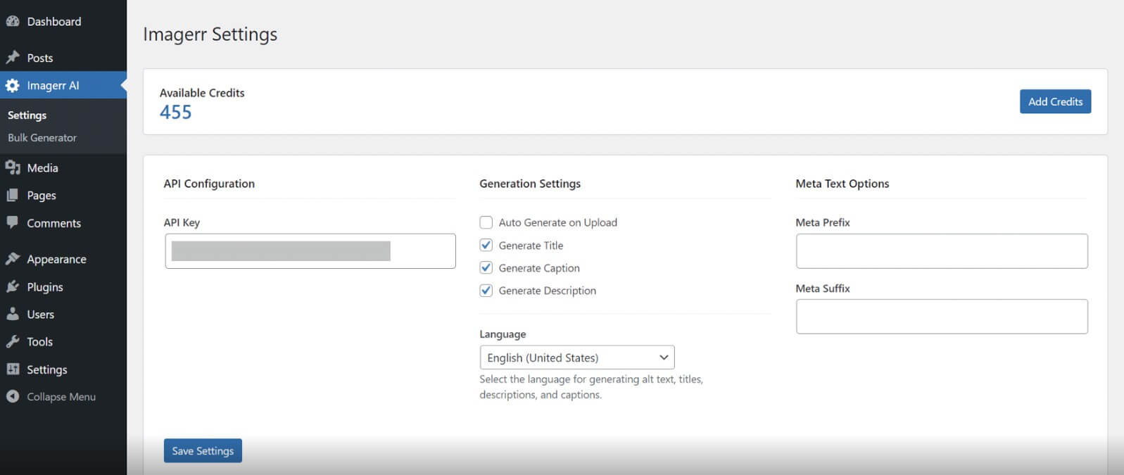 Imagerr AI settings