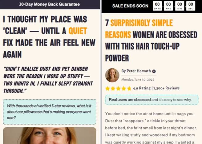 Persuva advertorial creation feature for ecommerce pre-sell pages