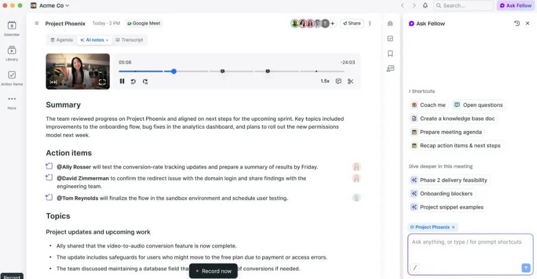 Fellow post-meeting workflow
