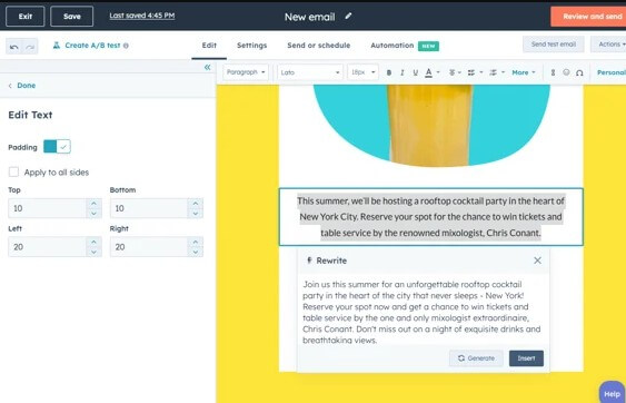 HubSpot Email Writer automate copywriting