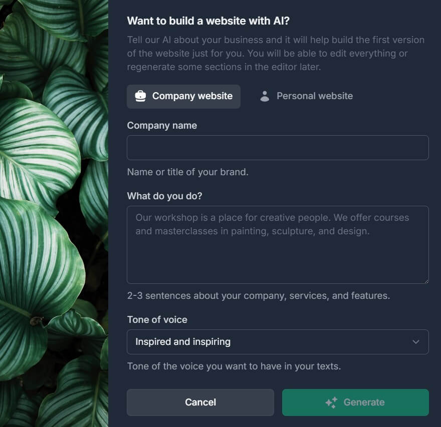 Kvitly AI website builder