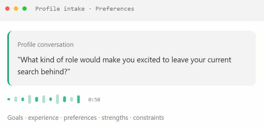 PREPIN profile intake conversation about preferred role fit