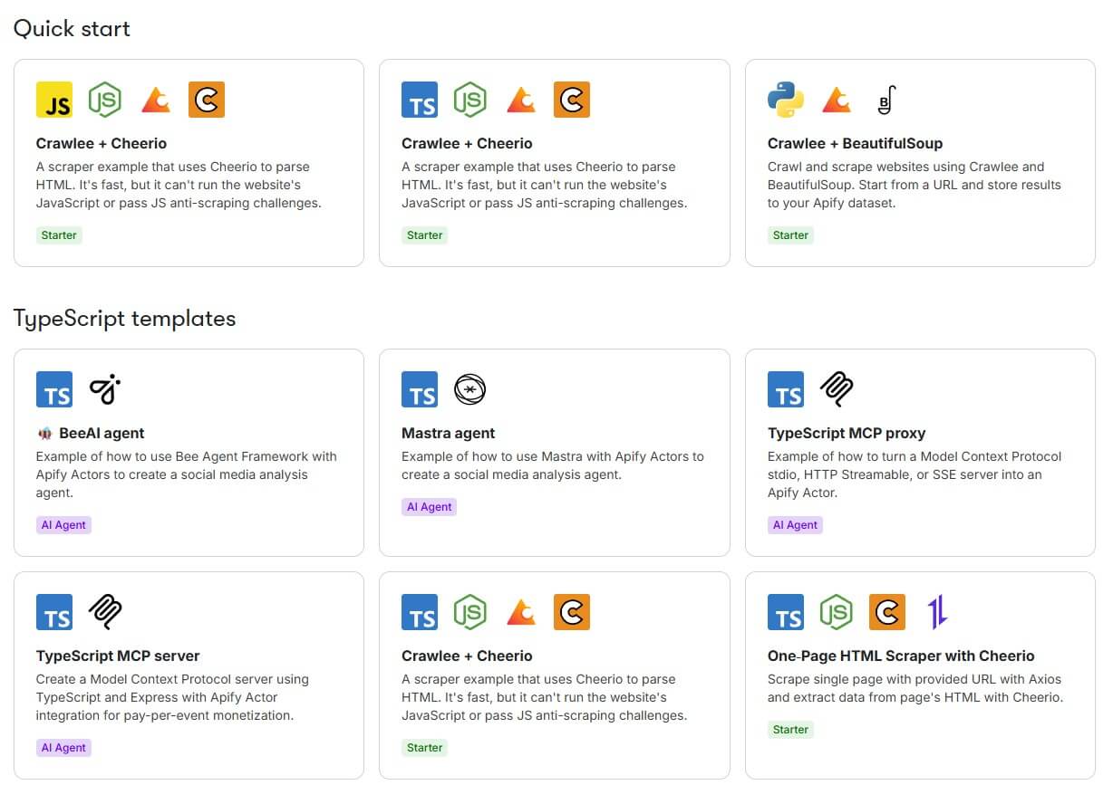 Apify code templates