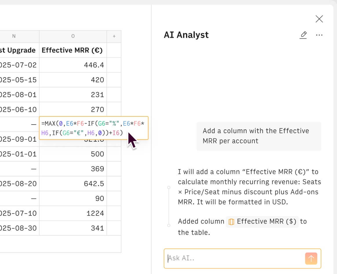Rows AI formula columns