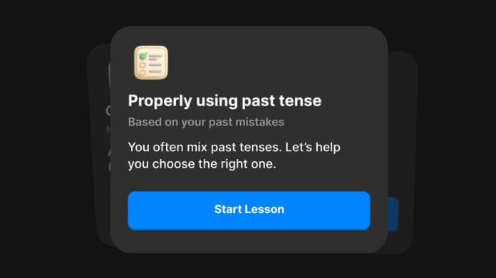 LangoTalk personalized past tense lesson card