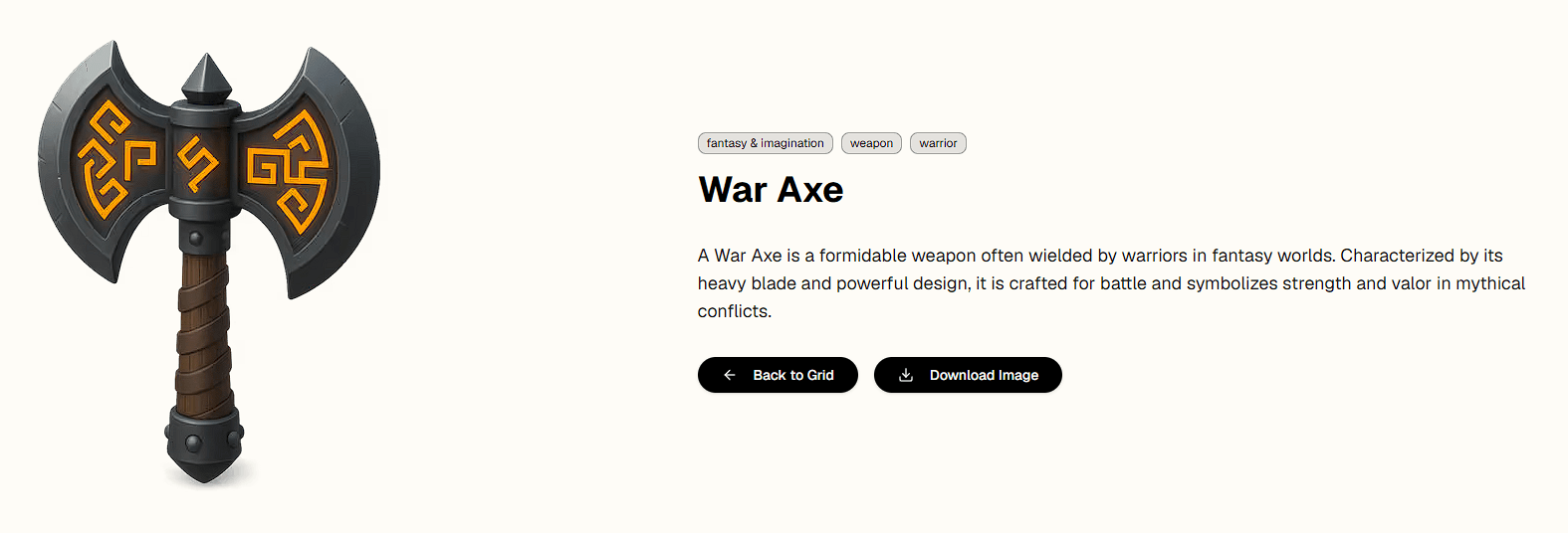 Thiings War Axe 3D icon asset page with categories and download control