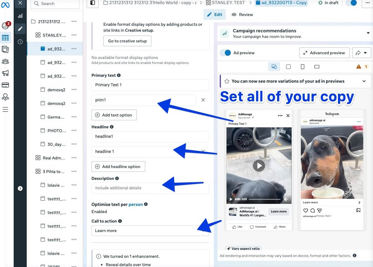 AdManage.ai Facebook ad copies