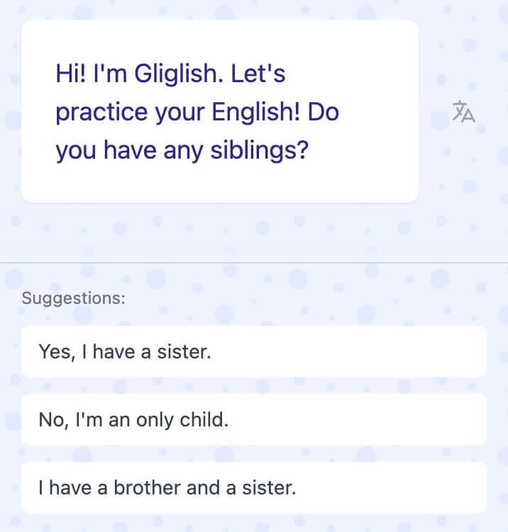 Gliglish reply suggestions for English conversation practice