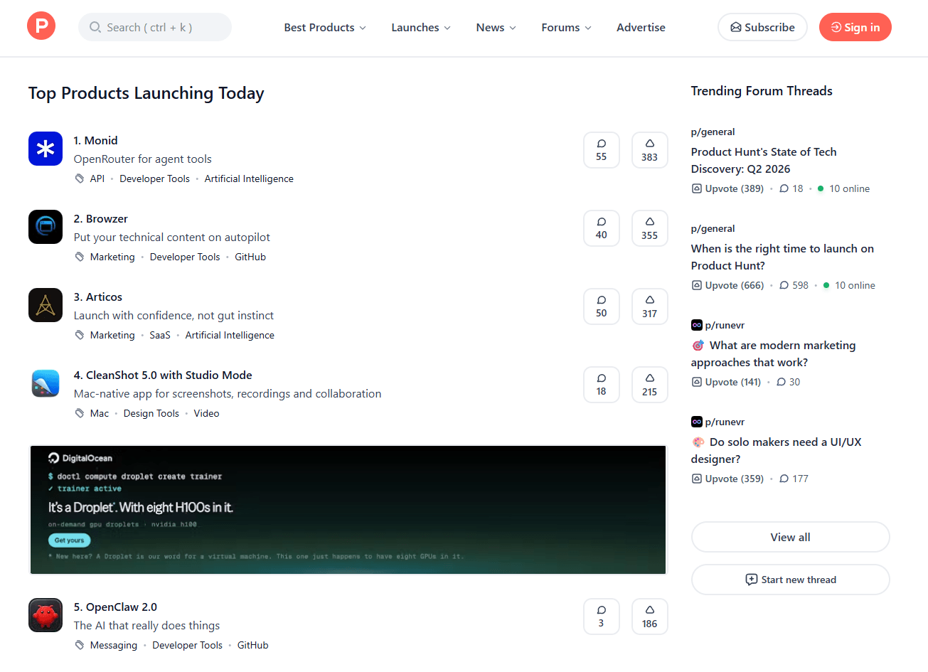 Product Hunt product discovery and launch interface