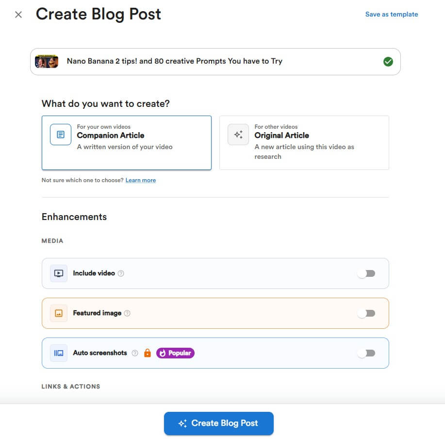 Video To Blog YouTube input