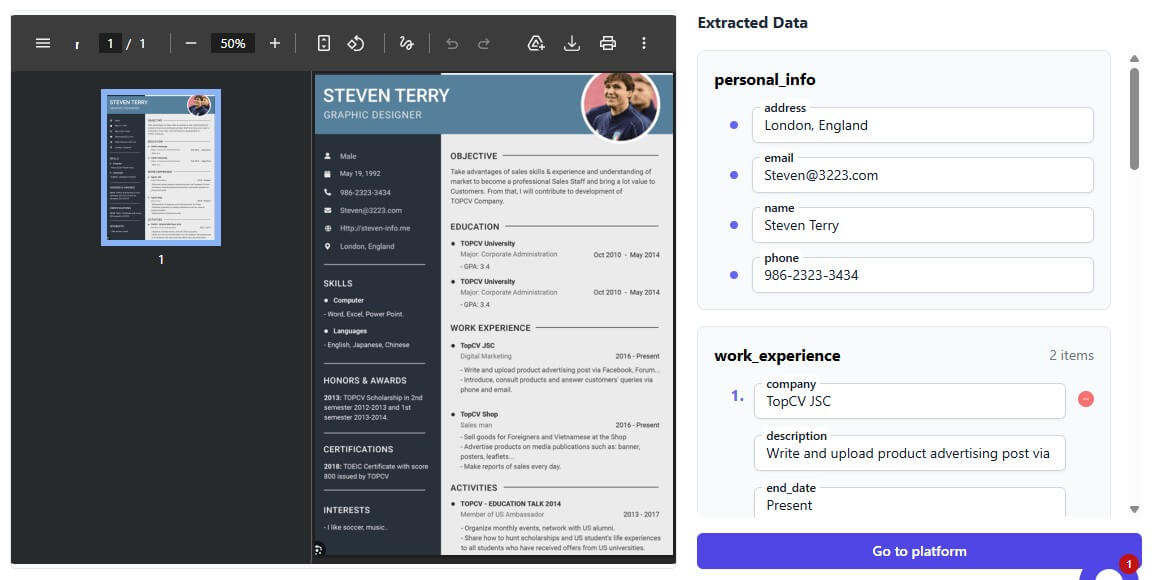 Extracta AI resume data extraction