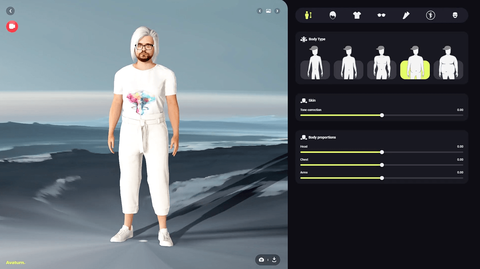 Avaturn avatar customization interface showing configurable appearance options
