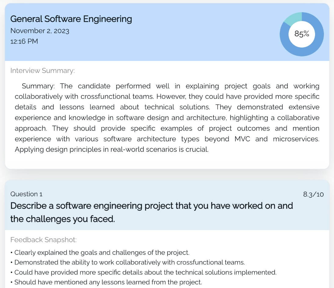 InterviewAI advanced practice tools and feedback summary