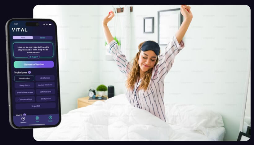 Vital personalized sleep meditation generator with technique options
