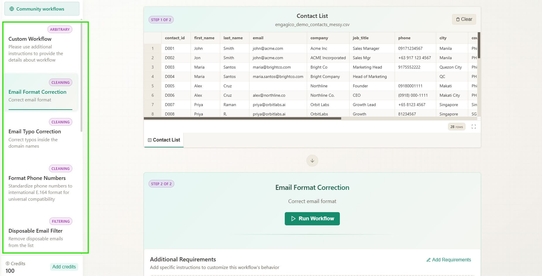 Engagico contact list workflows