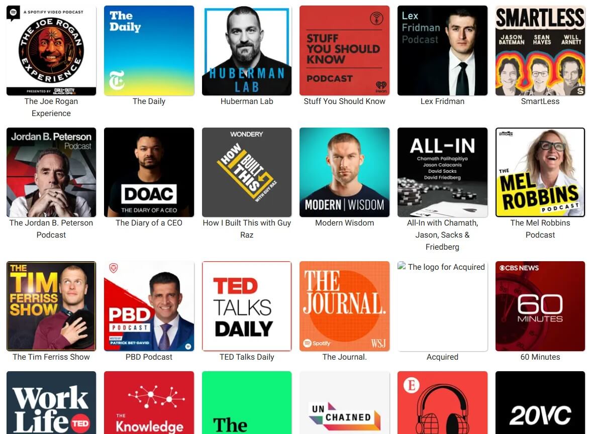 PodSnap.AI featured podcast library grid