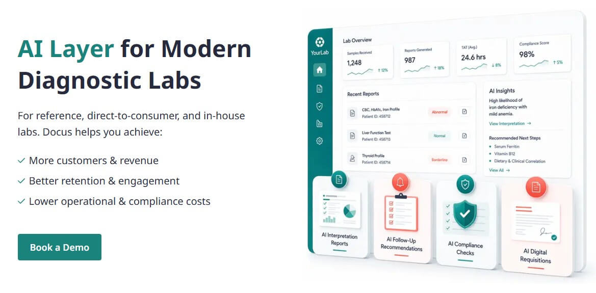 Docus AI layer for modern diagnostic labs homepage section