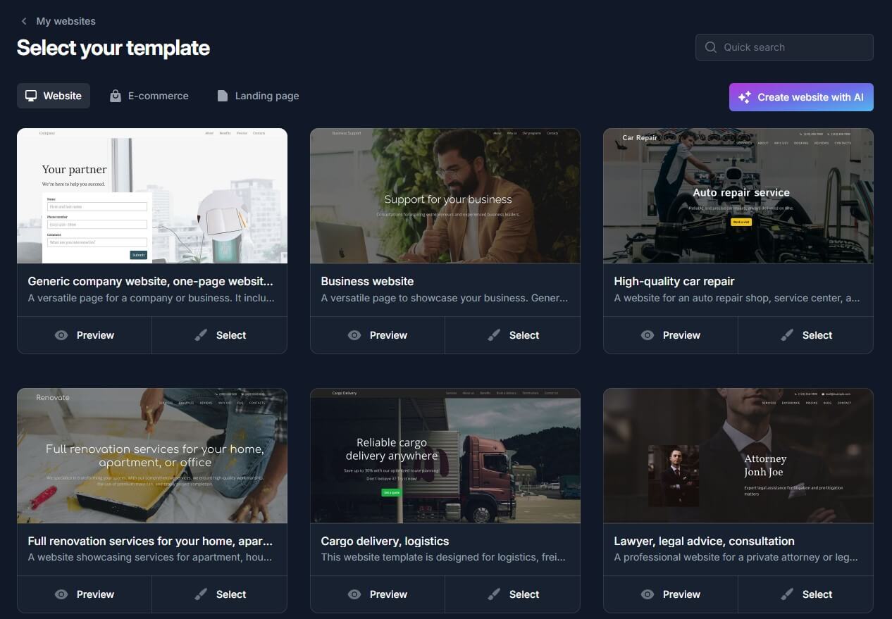 Kvitly website templates