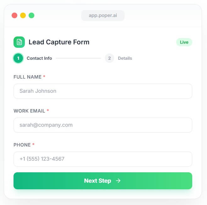 Poper AI lead capture workflow