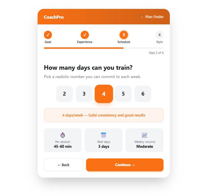Embeddable.co fitness plan selector sample output C