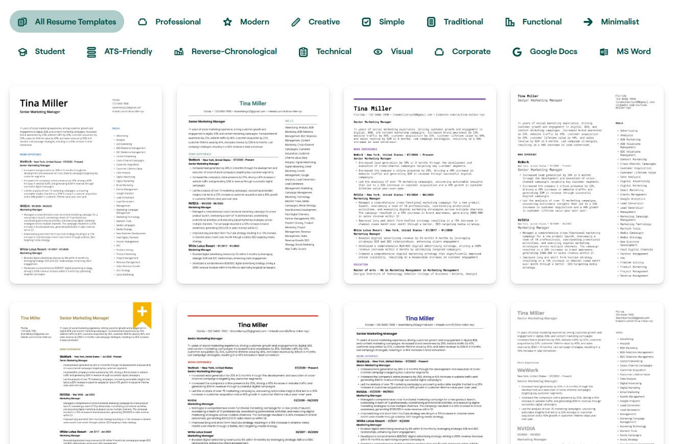 Teal resume templates