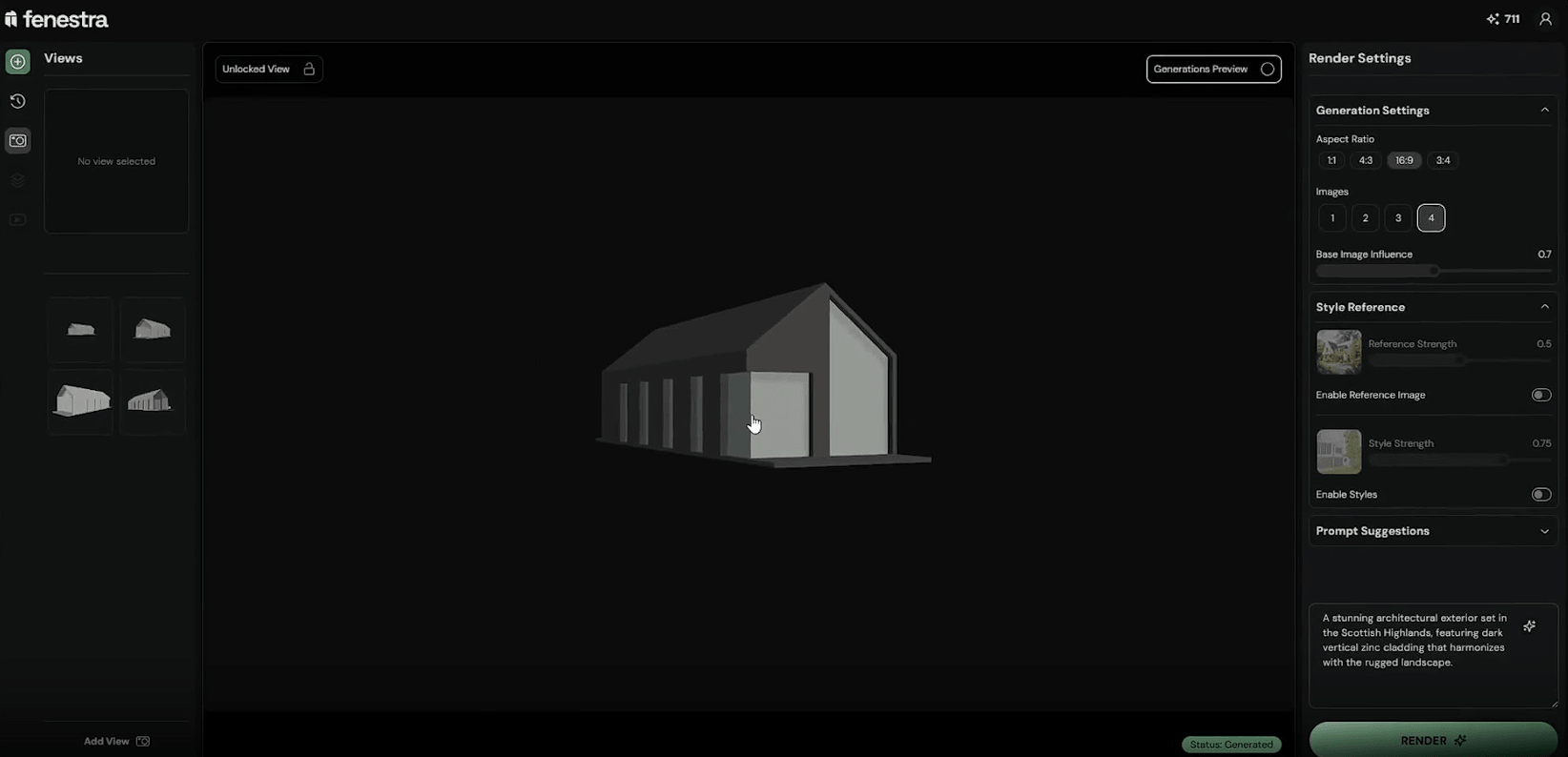 Fenestra architectural outline used as the source for an AI render