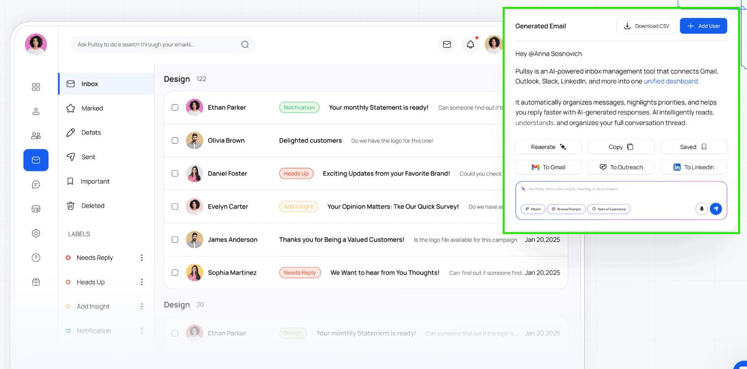Pullsy generate email