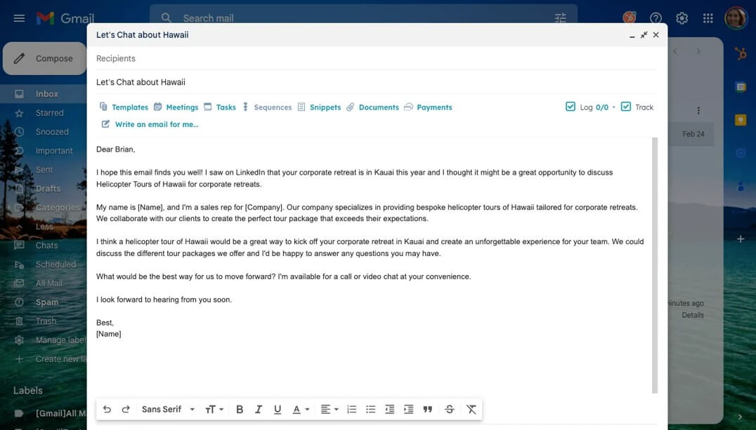 HubSpot Email Writer outreach