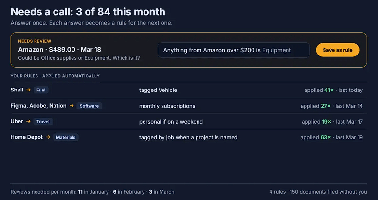 SparkReceipt automation rules for categorizing recurring expenses