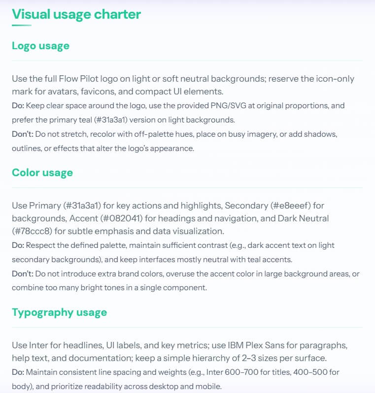 FlowPilot visual usage charter generated in Brandolia
