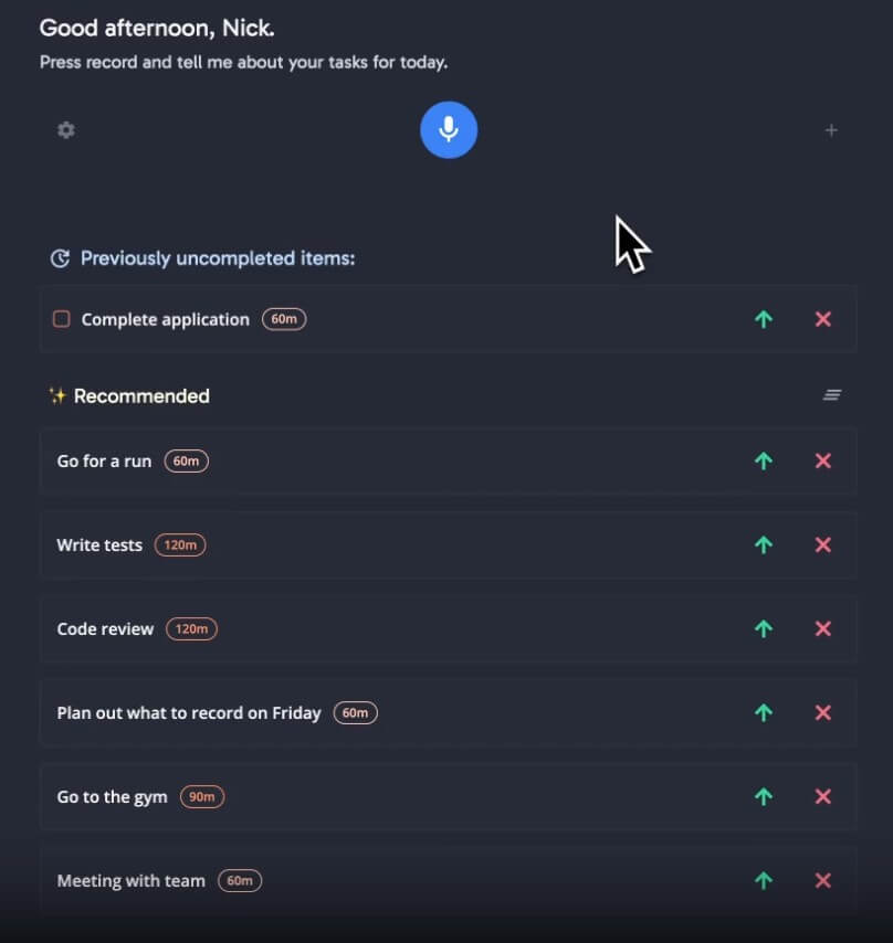 Intellisay voice-powered daily planning