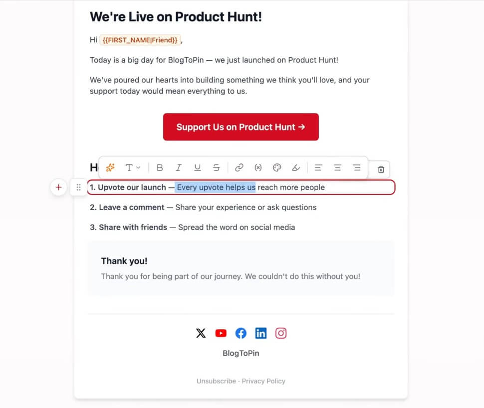 Sequenzy email editing workflow