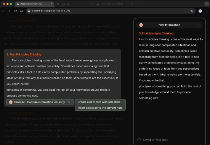 Saner AI quick notes