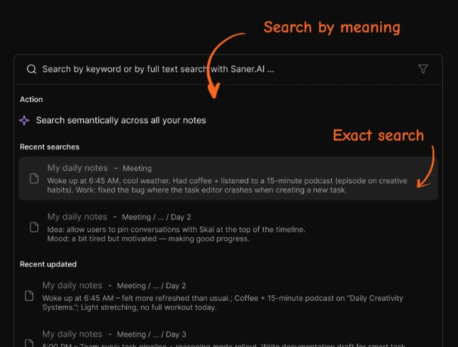 Saner AI find a specific note