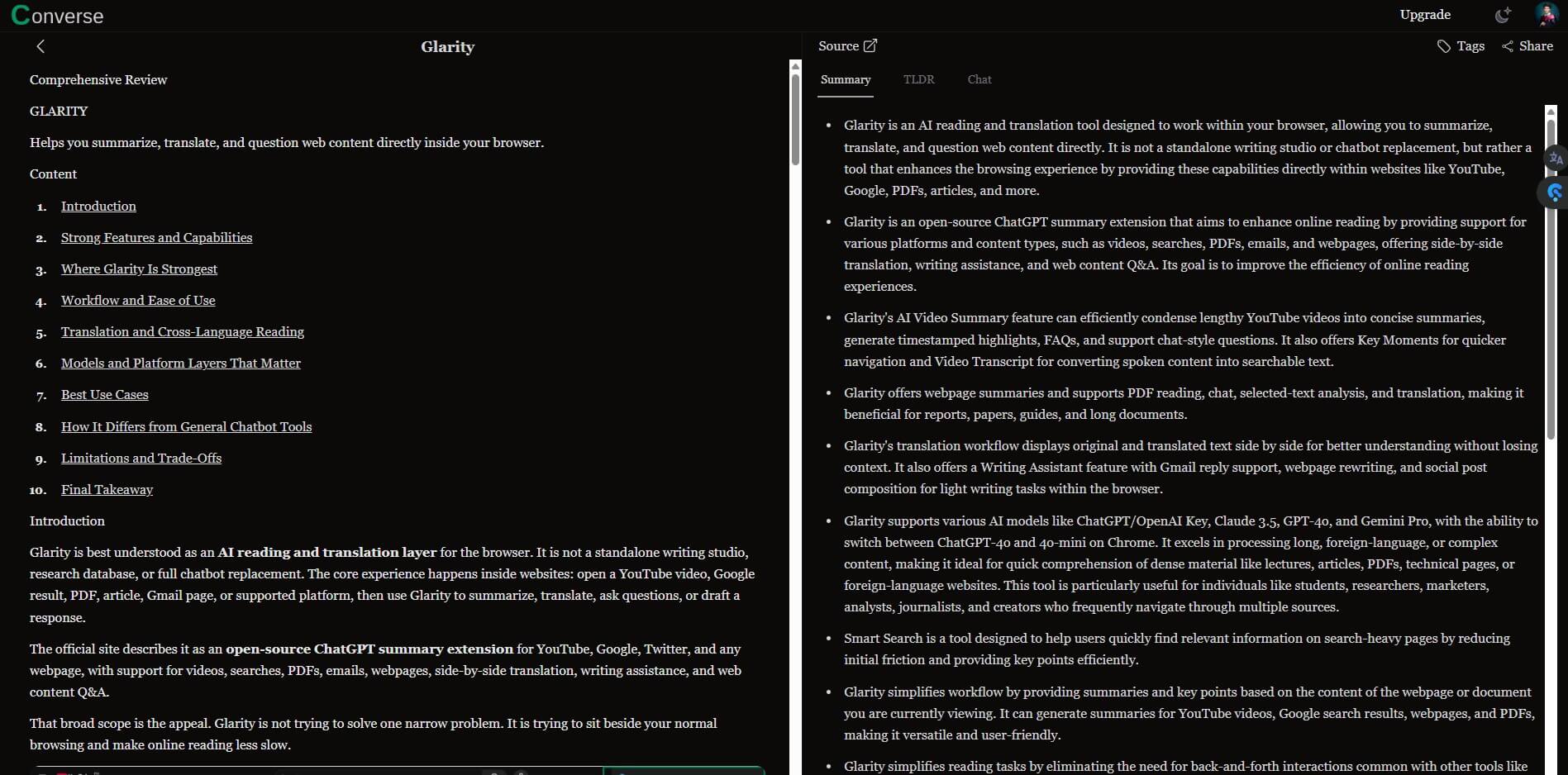 Converse Webpage Summaries