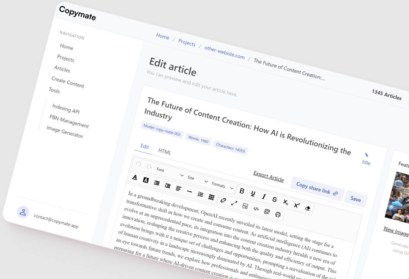 Copymate AI SEO workflow