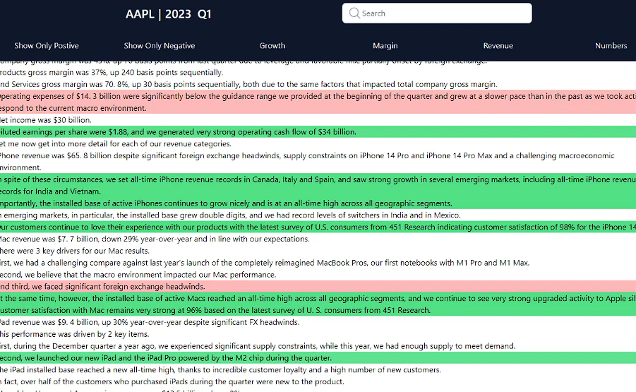 Gorilla Terminal AI earnings call transcript analysis with sentiment highlighting and topic filters