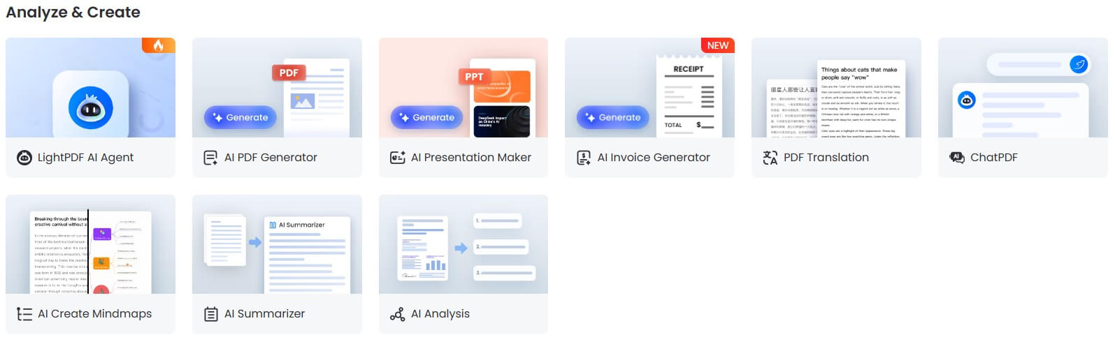 LightPDF Analyze and Create Tools