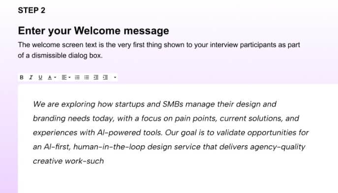 Reveal AI workflow step 2 write welcome