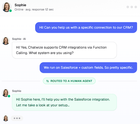 Chatwize AI chatbot and agent platform interface