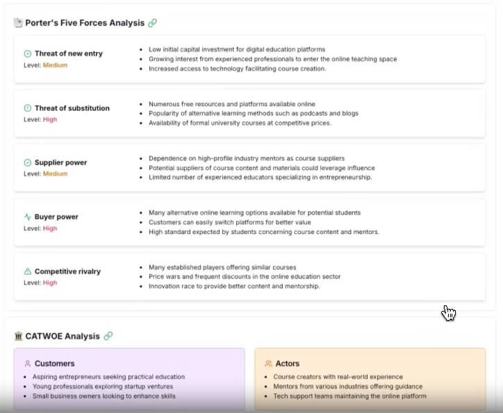 VenturusAI business analysis report dashboard