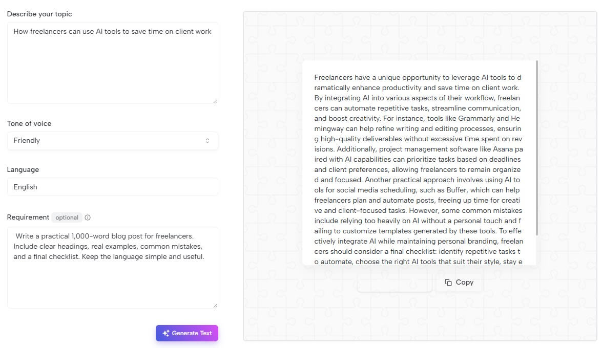 Miniflow.ai blog post prompt result