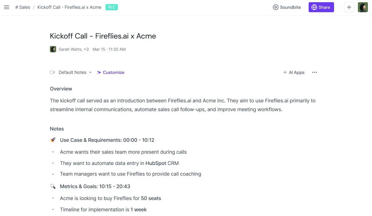 Fireflies.ai overview and bullet points